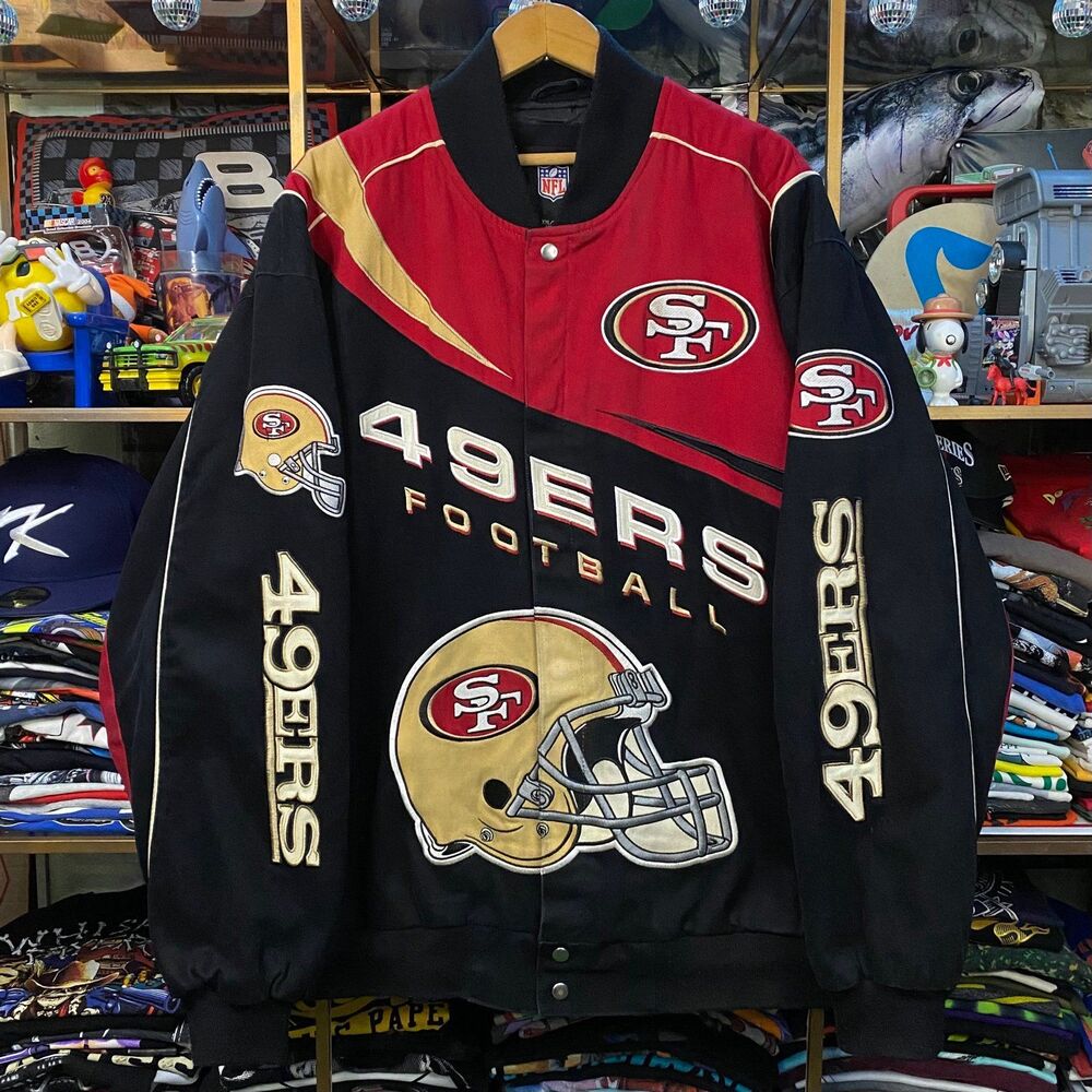 Vintage SF 49ers Heavyweight Twill Racing Style Bomber Jacket 2X Embroidered NFL